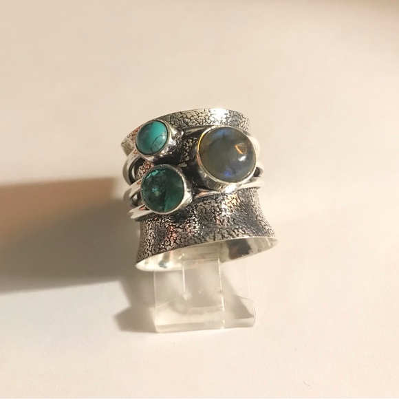 Labradorite Blue Topaz Turquoise 925 Sterling Silver Ring